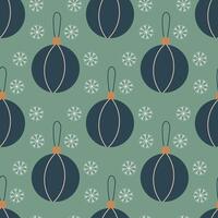 Christmas tree balls ornated with lines, seamless pattern. Hand drawn Christmas decoration with snowflakes. Pattern in swatches. For fabric, wrapping paper and other decoration vector