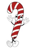 Candy Cane in groovy retro style. Element for Merry Christmas and Happy New year greeting card, poster, party invitation vector