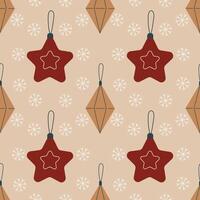 Christmas tree balls, seamless pattern. Hand drawn Christmas decoration with snowflakes. Pattern in swatches. For fabric, wrapping paper and other decoration. vector