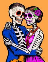 Couple of skeletons hugging. Colorful illustration vector