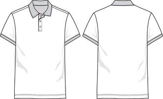 Basic slim fit polo shirt with collar, button placket, short sleeve and straight cut hem, front and back sketch vector