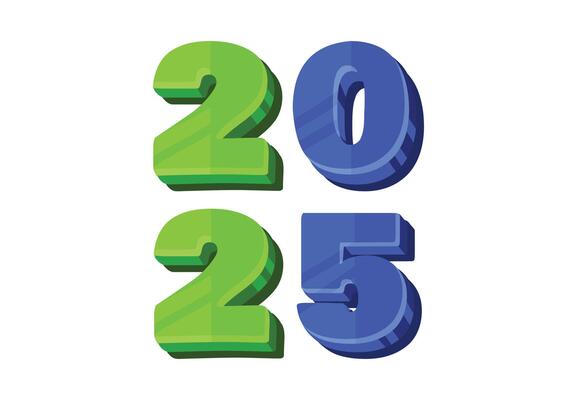 Happy New Year 2025 Blue And Green 3D Art Design Abstract Illustration
