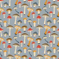 Autumn seamless pattern with mushrooms, illustration in flat style vector