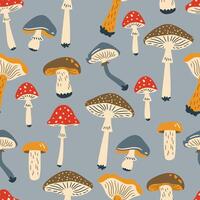 Autumn seamless pattern with mushrooms, illustration in flat style vector