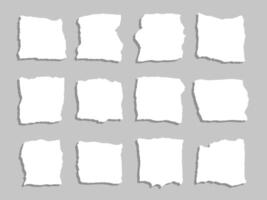 Torn paper sheets bundles. Ripped notes and labels set. Rectangle scrapbook element designs. vector