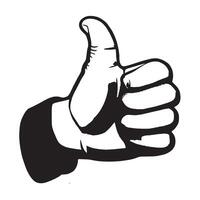 Solid black thumbs up shape on a bright white background for high-contrast overlays and layered textures vector