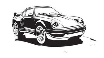 Classic Car Black Silhouette Monochrome Overlay on Crisp White Canvas for Background and Textured Layers vector