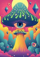 Surreal Psychedelic Mushroom with Cosmic Eye and Geometric Shapes vector