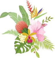 arrangements with tropical flowers,leaves and branches. Frame for wedding invitations, save the date or greeting cards. vector