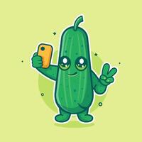 smiling cucumber character mascot taking a selfie with a smartphone isolated cartoon vector