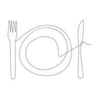 Line drawing of a hand holding a knife and fork vector
