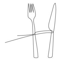 Line drawing of a hand holding a knife and fork vector
