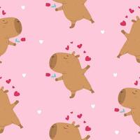 Lovely capybara with flower seamless pattern vector