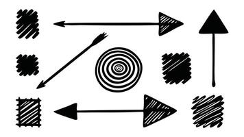Arrow line chalk hand drawn brush set flat illustration on white background vector