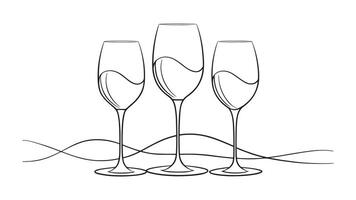Wineglasses continuous line art isolated on white background vector