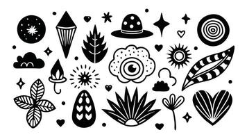 Hand drawn best collection of doodles howcasing various whimsical designs and patterns white background illustration. vector