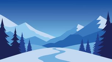 Winter forest with trees blanketed in snow, capturing the essence of a peaceful, wintry scene flat illustration vector