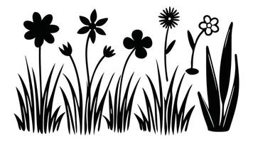 Grass doodle sketch style set. Hand drawn grass field outline scribble background. Sprout, flower, clover elements. illustration flat illustration set. vector