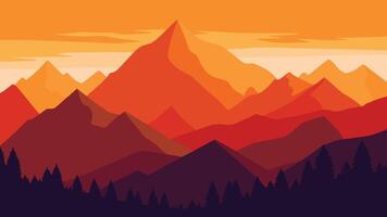 Breathtaking view of mountains adorned in vibrant autumn colors, showcasing a stunning palette of reds, oranges, and yellows, flat illustration. vector