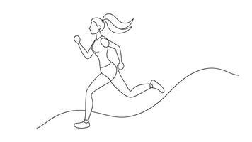 Running girl continuous line art isolated on white background vector