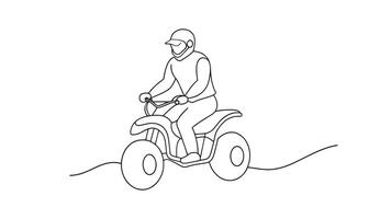 Quad biking continuous line art isolated on white background. vector