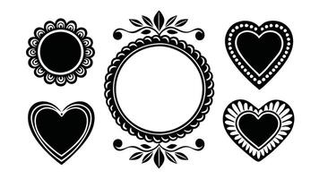 Hand drawn set of simple frame and border with different shapes heart, square, oval. Cut isolated illustration on white background vector
