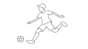 Boy kicking a ball continuous line art isolated on white background vector
