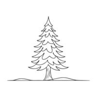 Pine tree Hand drawn line art flat illustration on white background vector