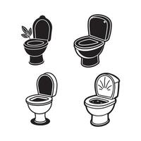 four different toilet icons in black and white vector