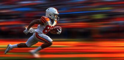 American football player running at high speed with light blur effect photo