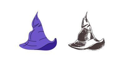 Flat and sketch style illustration for Halloween. A sketch of a witch's pointed hat. vector