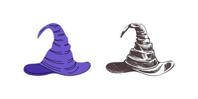 Flat and sketch style illustration for Halloween. A sketch of a witch's pointed hat. vector