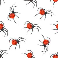 Flat style spider, seamless pattern. Drawing sketch of the black spider. Halloween, folklore black magic attribute. . vector