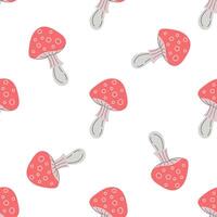Seamless pattern of Poisonous mushroom, toadstool, fly agaric. Flat style illustration. isolated on white background. vector