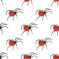 Flat style spider, seamless pattern. Drawing sketch of the black spider. Halloween, folklore black magic attribute. vector