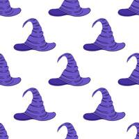 Flat style seamless pattern for Halloween. A sketch of a witch's pointed hat. vector