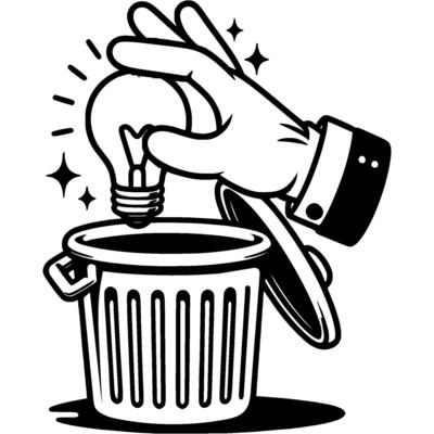 Human hand disposing of used electric lamp into trash bin in monochrome. Simple minimalistic in black ink drawing on white background