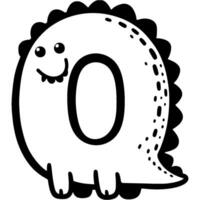 Zero digit, 0 in dinosaur style in monochrome. Simple minimalistic in black ink drawing on white background vector