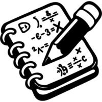 Pencil stub writes mathematical formulas in notepad in monochrome. Simple minimalistic in black ink drawing on white background vector