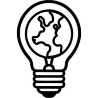 Planet earth inside a light bulb in monochrome. Simple minimalistic in black ink drawing on white background vector