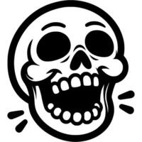 Mummy human skull laughs cheerfully in monochrome. Simple minimalistic in black ink drawing on white background vector