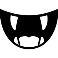 Smiling vampire mouth with long fangs in monochrome. Simple minimalistic in black ink drawing on white background vector