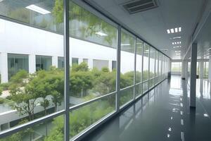 The Lilly Biotechnology Center displayed in a realistic setting, with its advanced design, glass windows, and green landscaping, emphasizing its leadership in biotechnology research and innovation photo