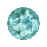 Magical Aqua full Moon watercolor illustration clip art. Serene abstract night planet with craters. Mystical atmosphere with aqua tones moon. Astronomy element for fantasy design project. vector