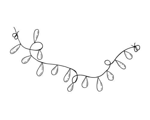 Decorative string lights in monochrome style. Holiday garland isolated illustration. Drawing black Elements painted by inks for festivals and cultural celebrations, invitations, greeting cards