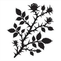 Detailed Silhouette of a Thorny Branch Icon, Perfect for Botanical Illustrations, Nature-Themed Graphics, and Design Projects silhouette on white background vector