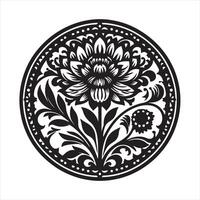 Vintage style. It is necessary to use white, a round shape. A flower should be depicted silhouette on white background vector