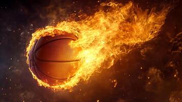 A basketball engulfed in flames, creating a fiery and dynamic image. photo