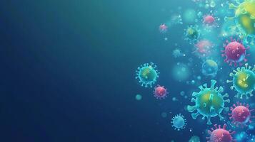 3D rendering of virus cells on a blue background with space for copy. photo