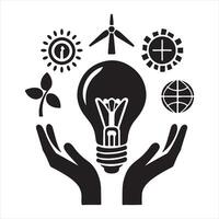 Light Bulb Icon Black and White silhouette on white background vector